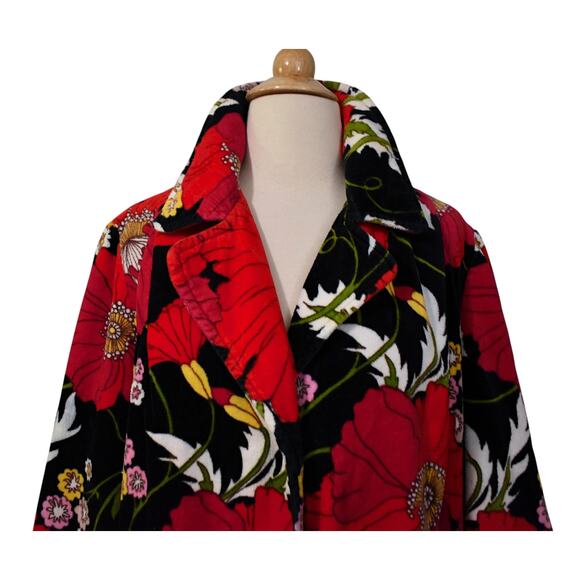 Vintage 80s Vossen Modell Novelty Red Poppy Terry Towel Housedress Coat Robe - Picture 3 of 9